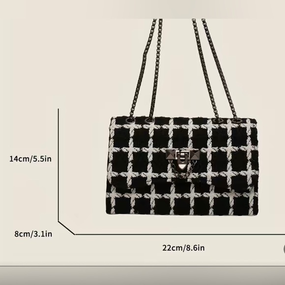 Brand New Tweed Crossbody Colorblock Plaid Handbag - Picture 6 of 12